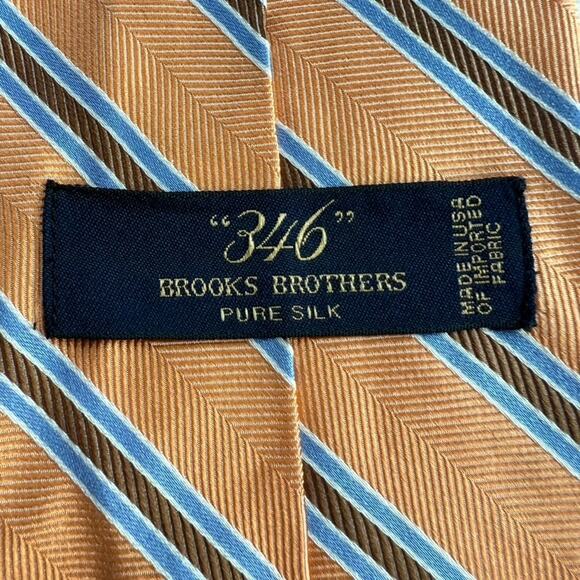 "346" Brooks Brothers Men's Tie 58" 100% Pure Silk Orange/ Blue Rep Striped - Picture 3 of 8